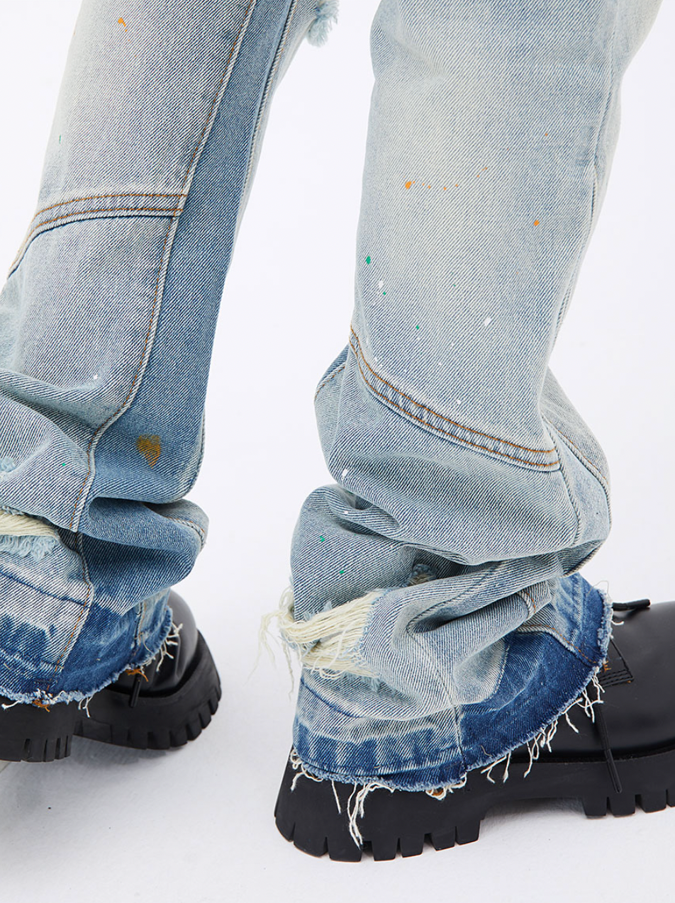 F3F Select Ink Splash Washed Flare Denim  jeans