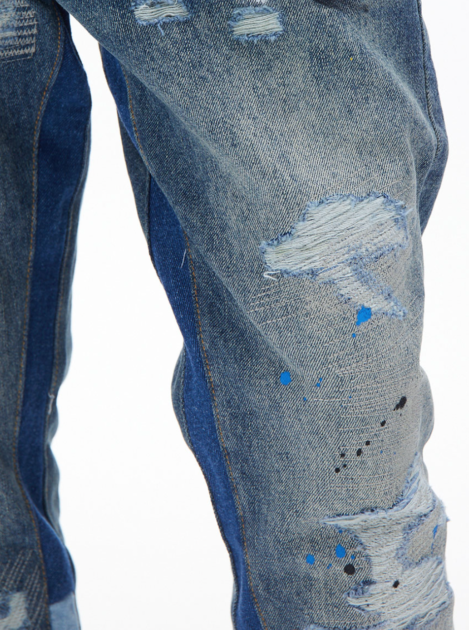 F3F Select Washed Hole Splash Ink Embroidery Flare Denim Jeans