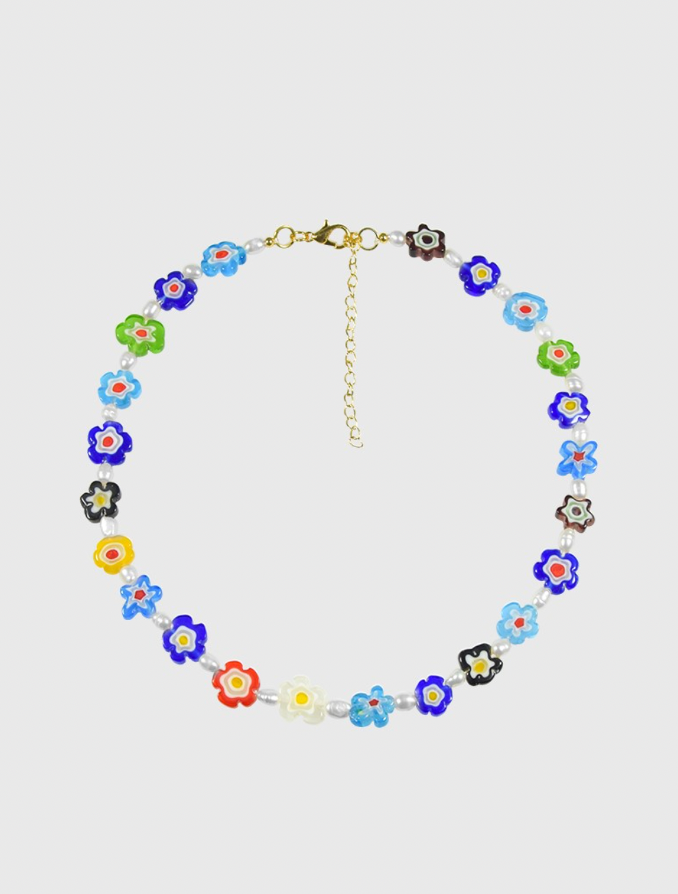 AWE Colored Glass Flower Pearl Necklace