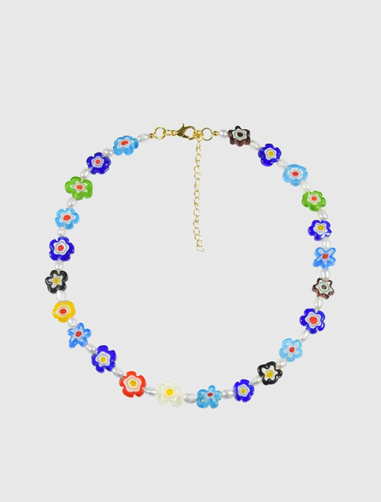 AWE Colored Glass Flower Pearl Necklace