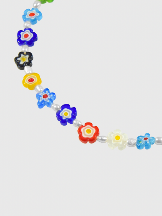 AWE Colored Glass Flower Pearl Necklace