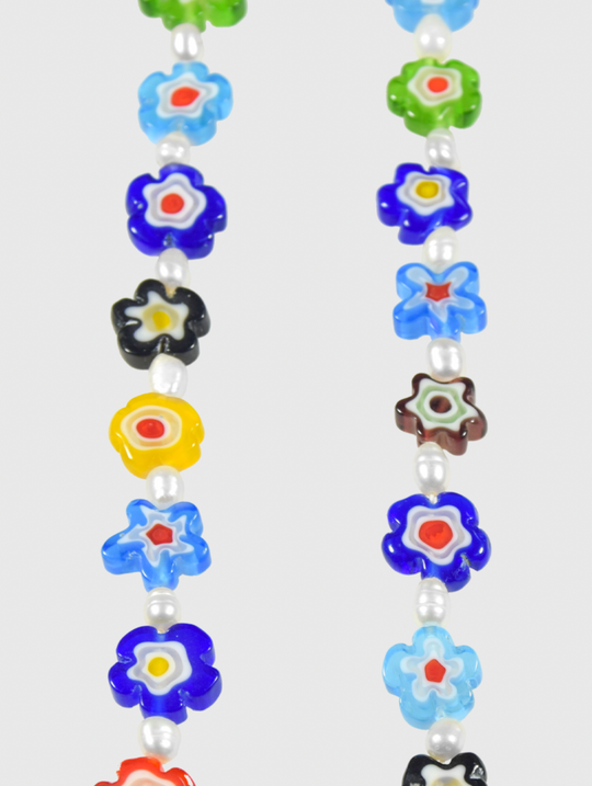 AWE Colored Glass Flower Pearl Necklace