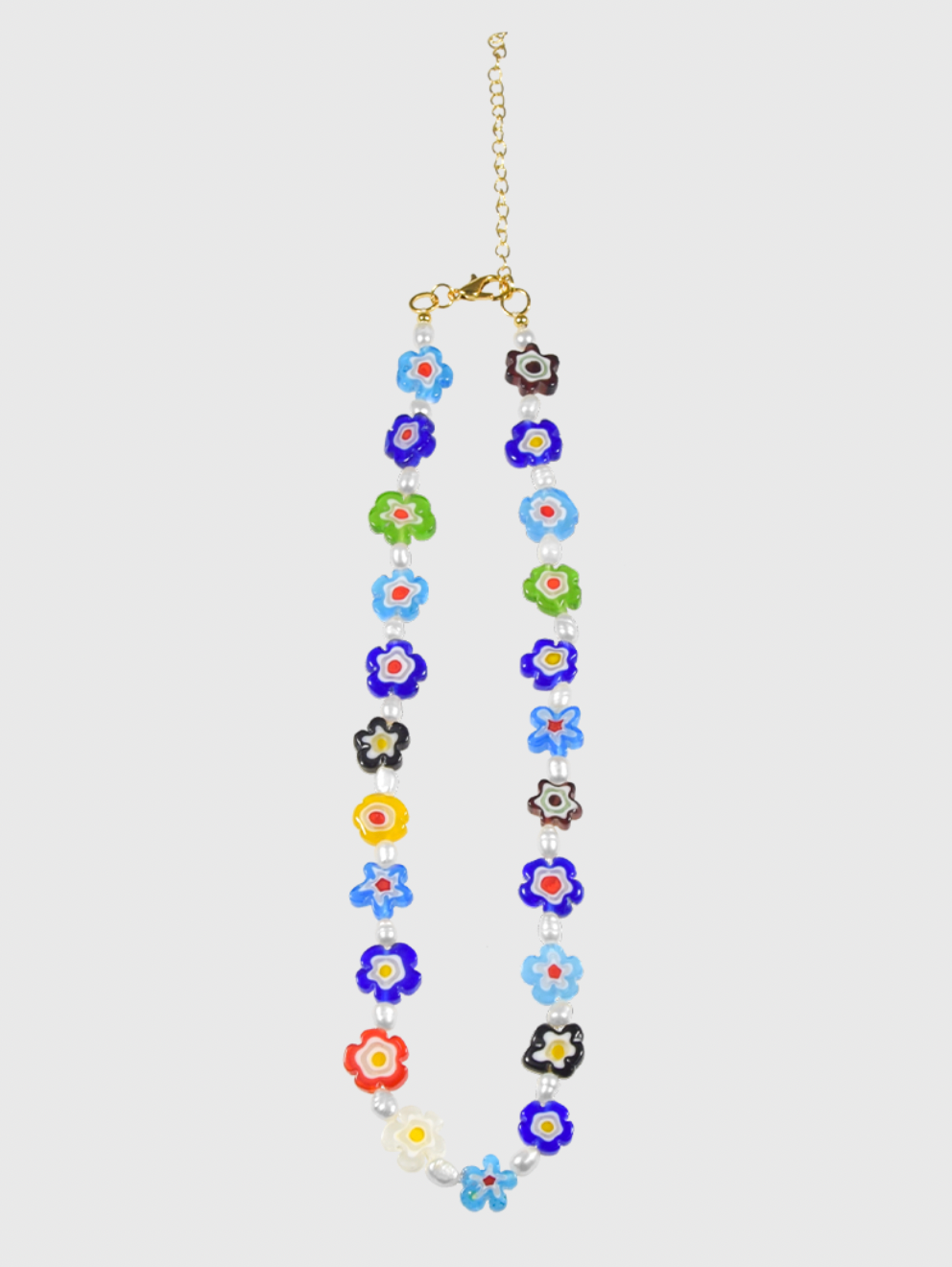 AWE Colored Glass Flower Pearl Necklace