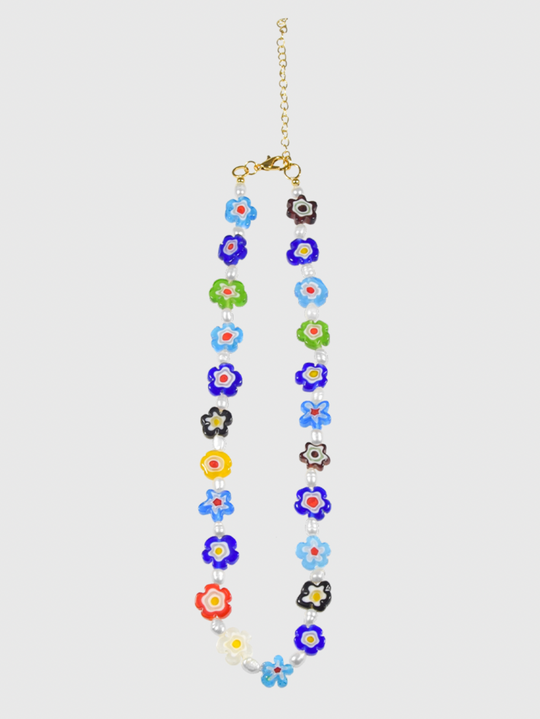 AWE Colored Glass Flower Pearl Necklace