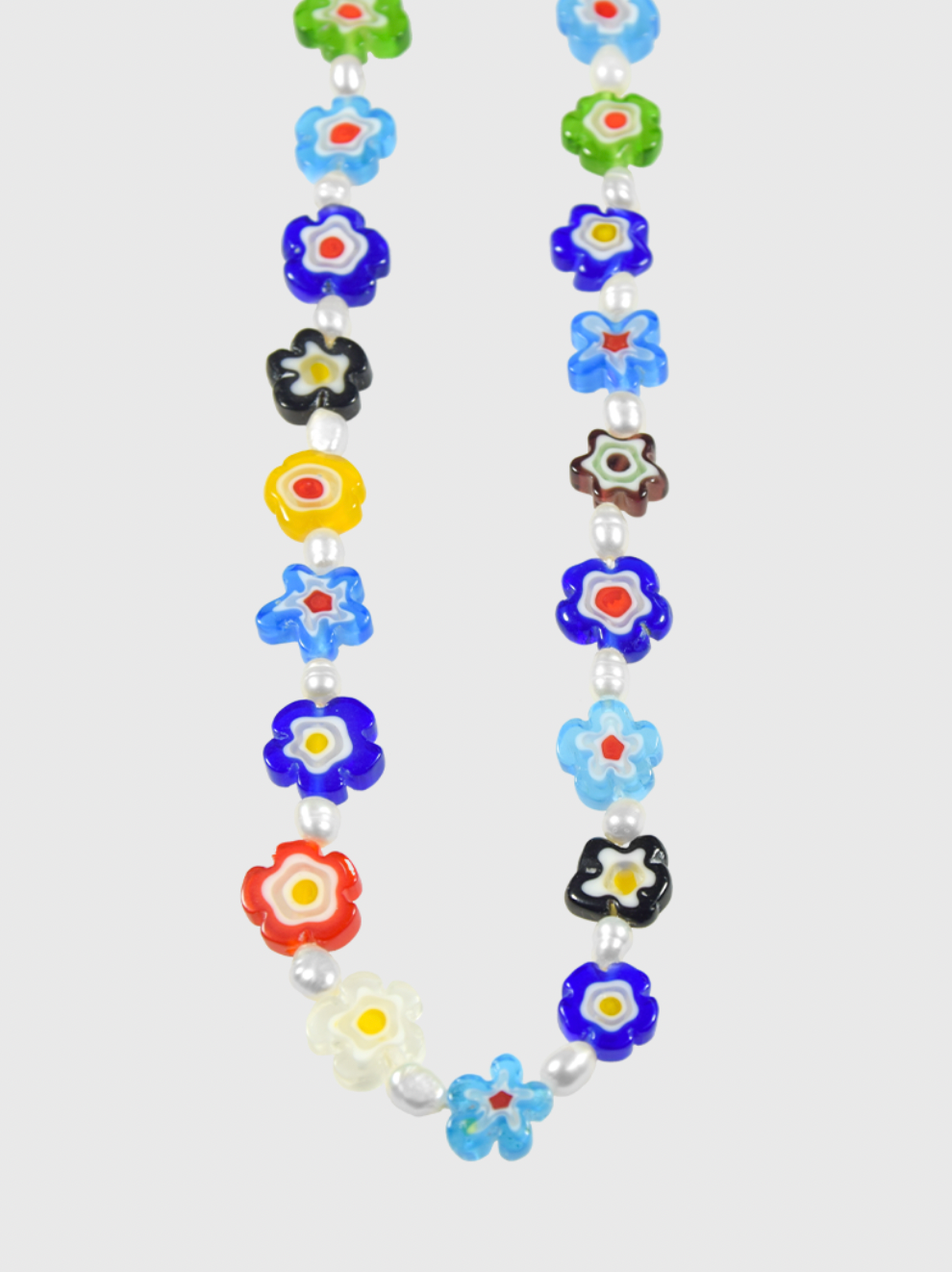 AWE Colored Glass Flower Pearl Necklace