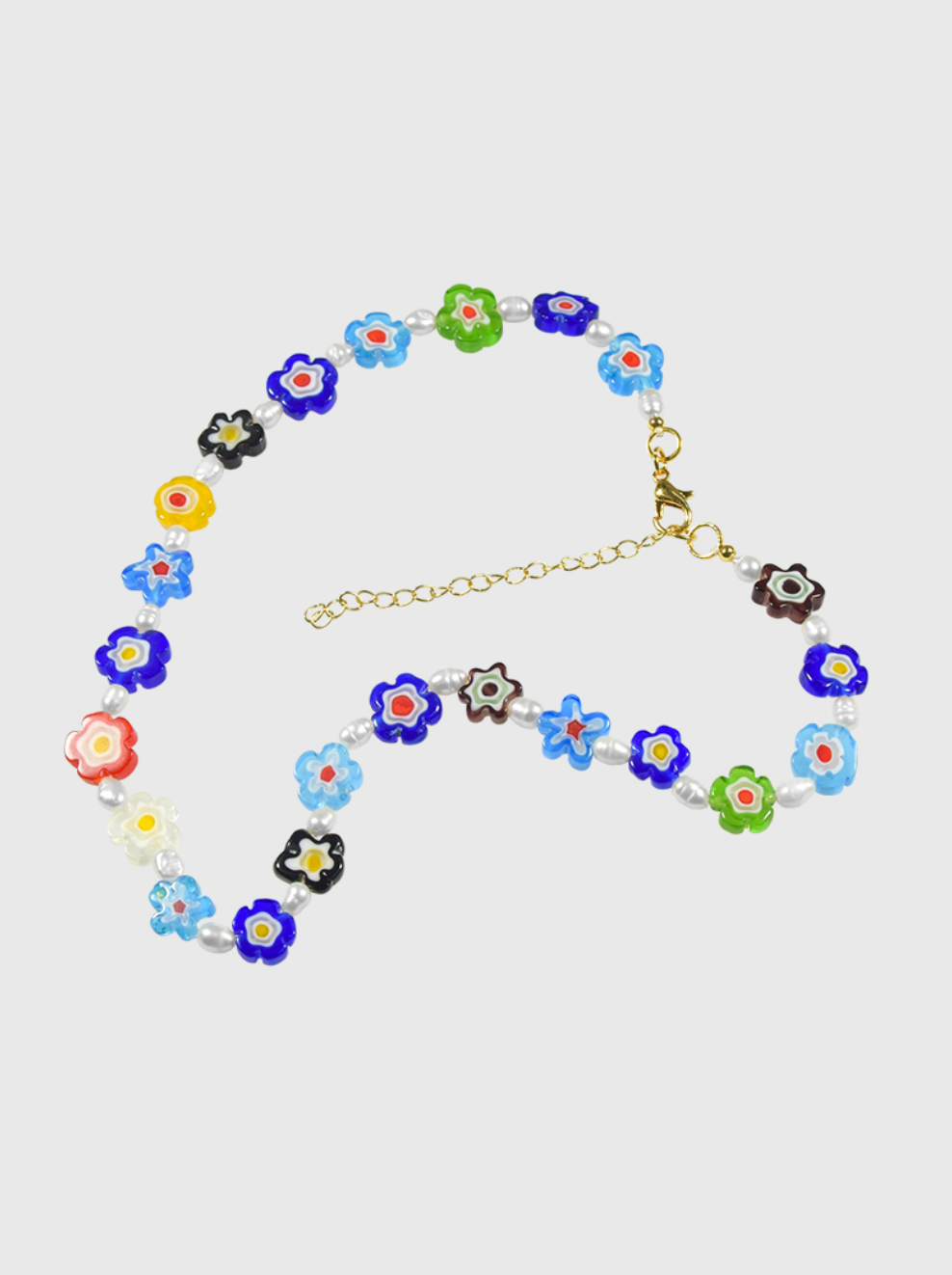 AWE Colored Glass Flower Pearl Necklace