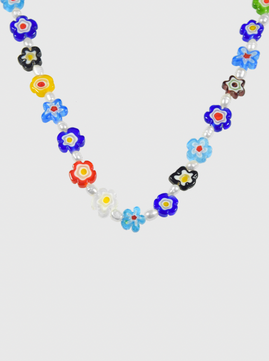 AWE Colored Glass Flower Pearl Necklace