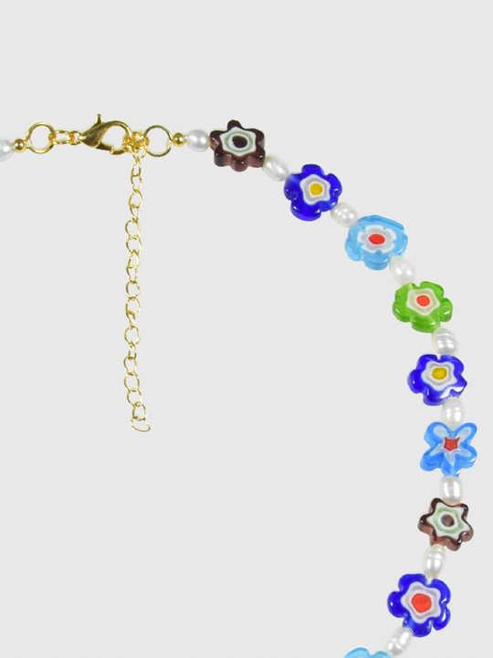 AWE Colored Glass Flower Pearl Necklace