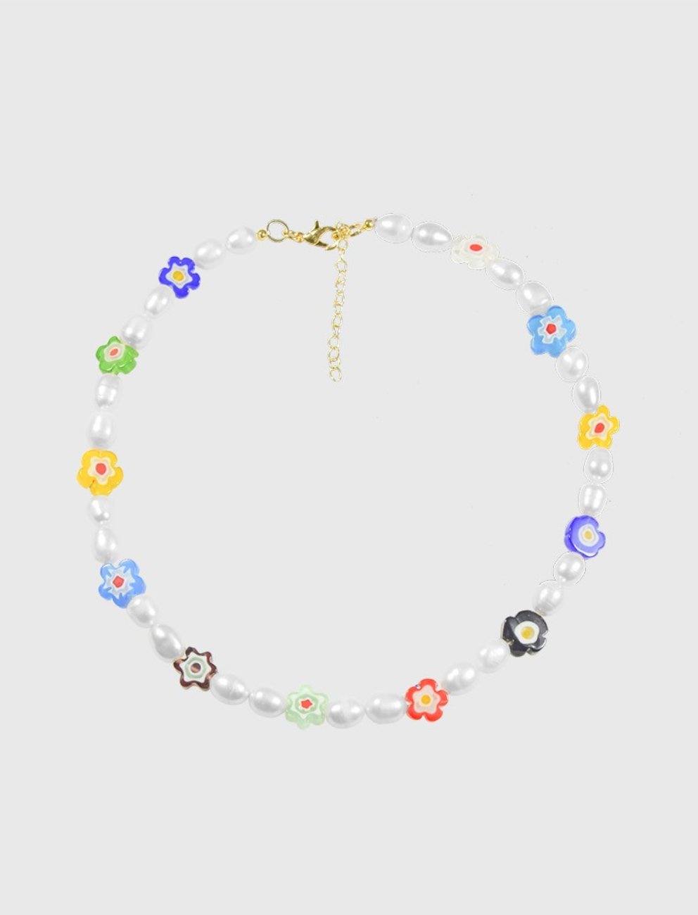 AWE Colored Glass Flower Pearl Necklace
