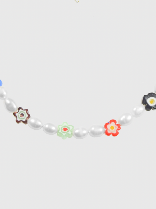 AWE Colored Glass Flower Pearl Necklace