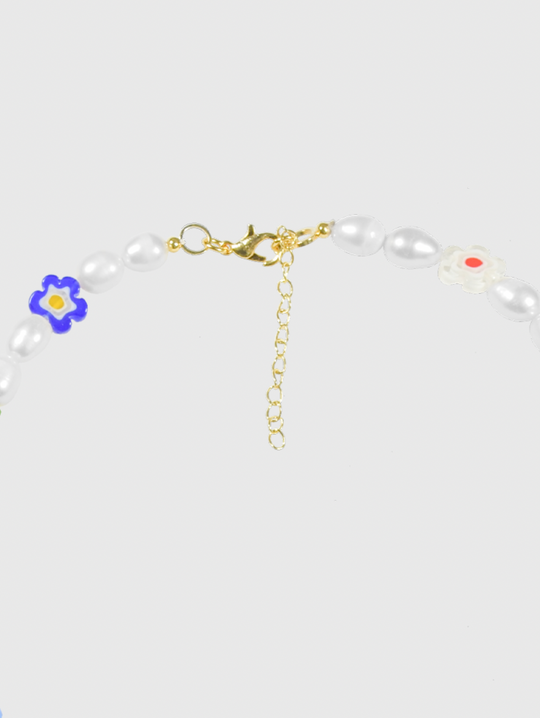 AWE Colored Glass Flower Pearl Necklace