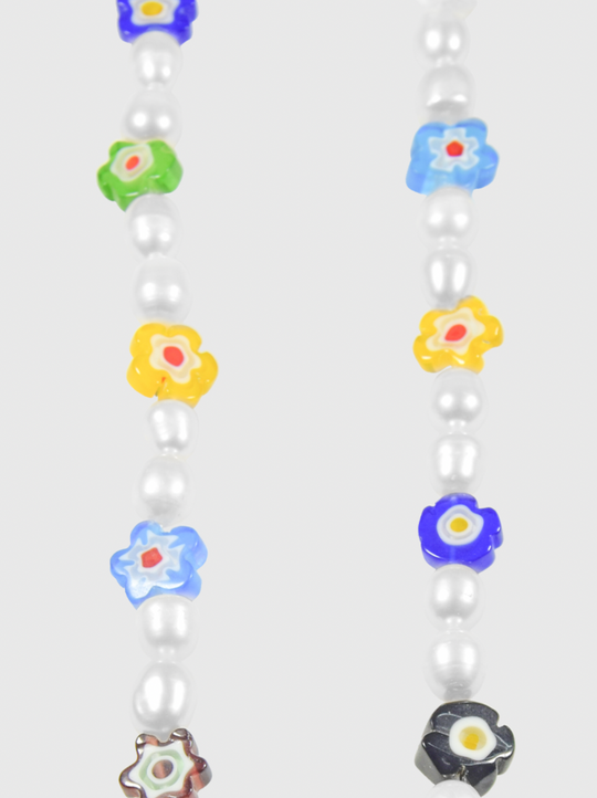AWE Colored Glass Flower Pearl Necklace