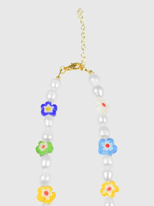 AWE Colored Glass Flower Pearl Necklace