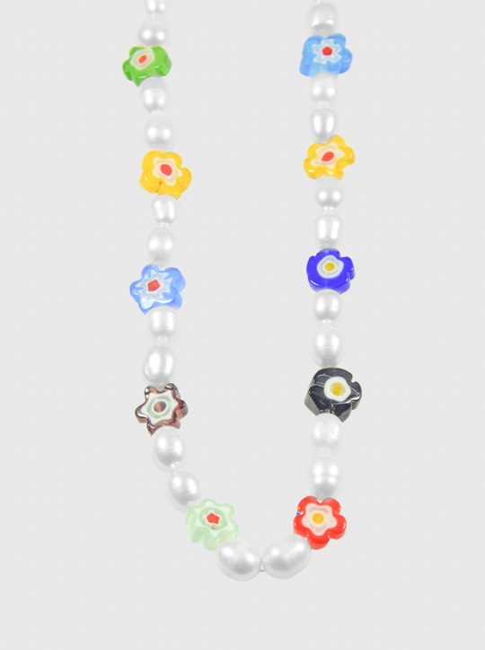 AWE Colored Glass Flower Pearl Necklace