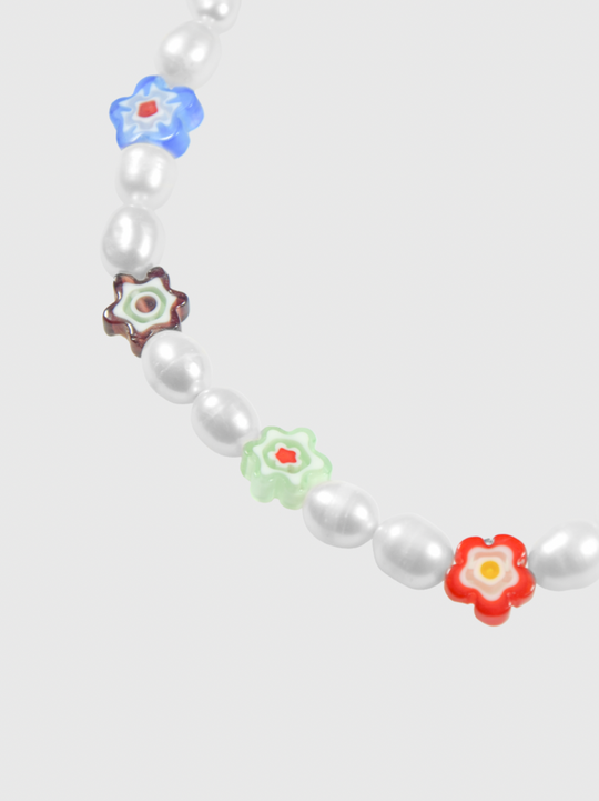 AWE Colored Glass Flower Pearl Necklace