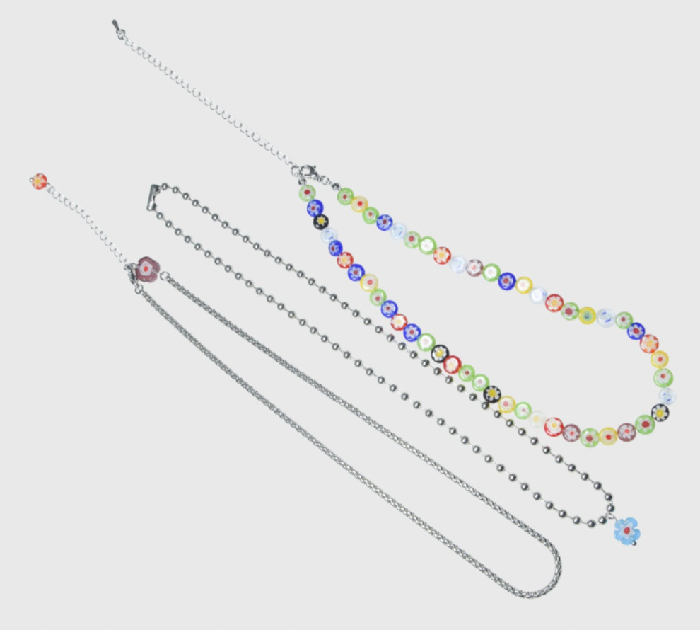 AWE Three Layered Colored Glazed Flower Beaded Necklace