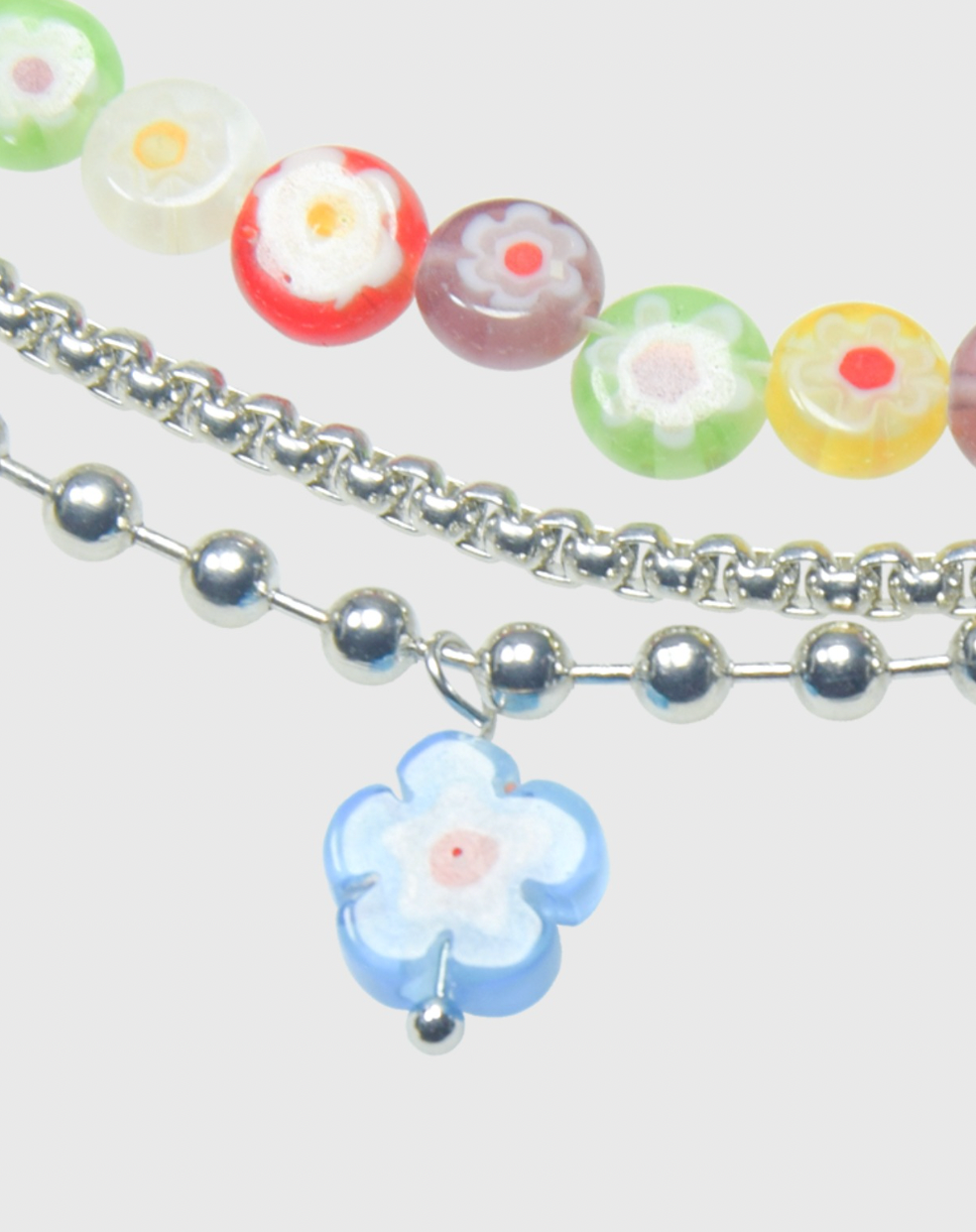 AWE Three Layered Colored Glazed Flower Beaded Necklace