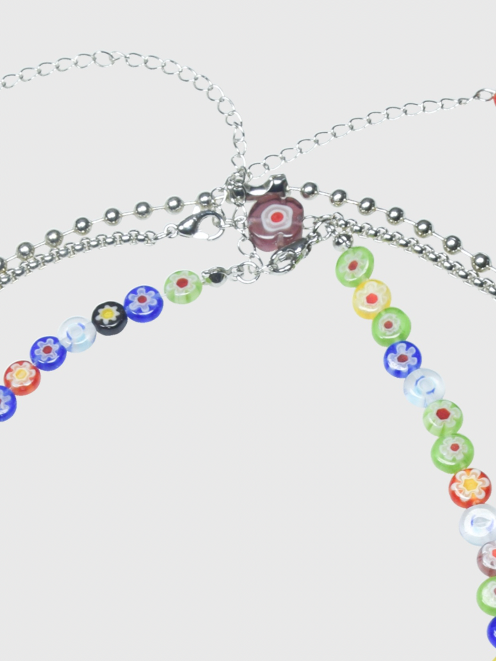 AWE Three Layered Colored Glazed Flower Beaded Necklace