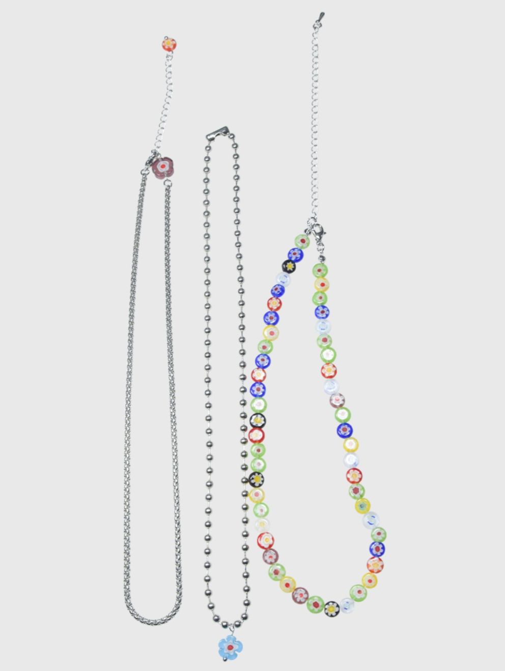 AWE Three Layered Colored Glazed Flower Beaded Necklace