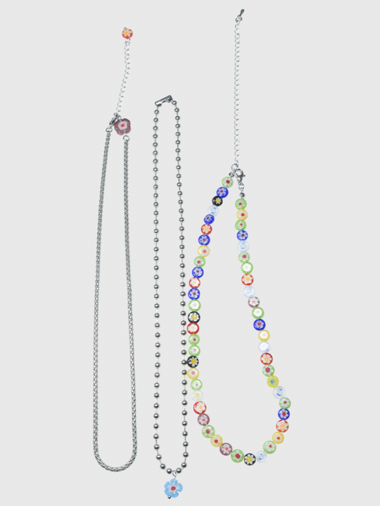 AWE Three Layered Colored Glazed Flower Beaded Necklace