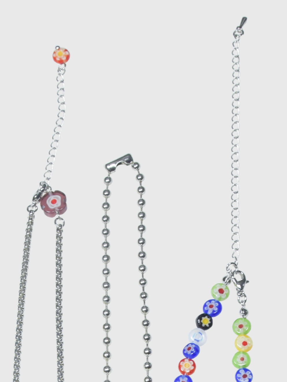 AWE Three Layered Colored Glazed Flower Beaded Necklace