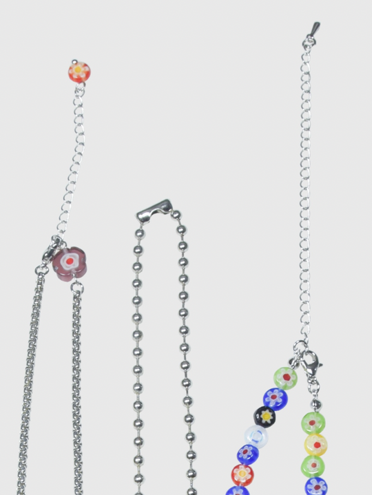 AWE Three Layered Colored Glazed Flower Beaded Necklace