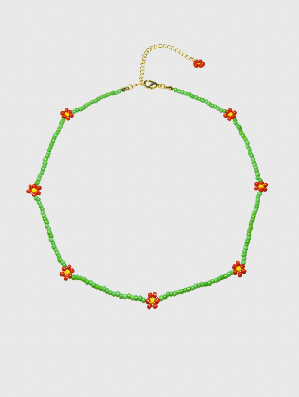 AWE Red Daisy Floral Beaded Necklace