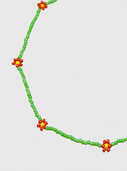 AWE Red Daisy Floral Beaded Necklace