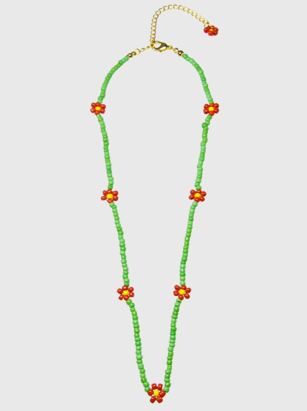 AWE Red Daisy Floral Beaded Necklace