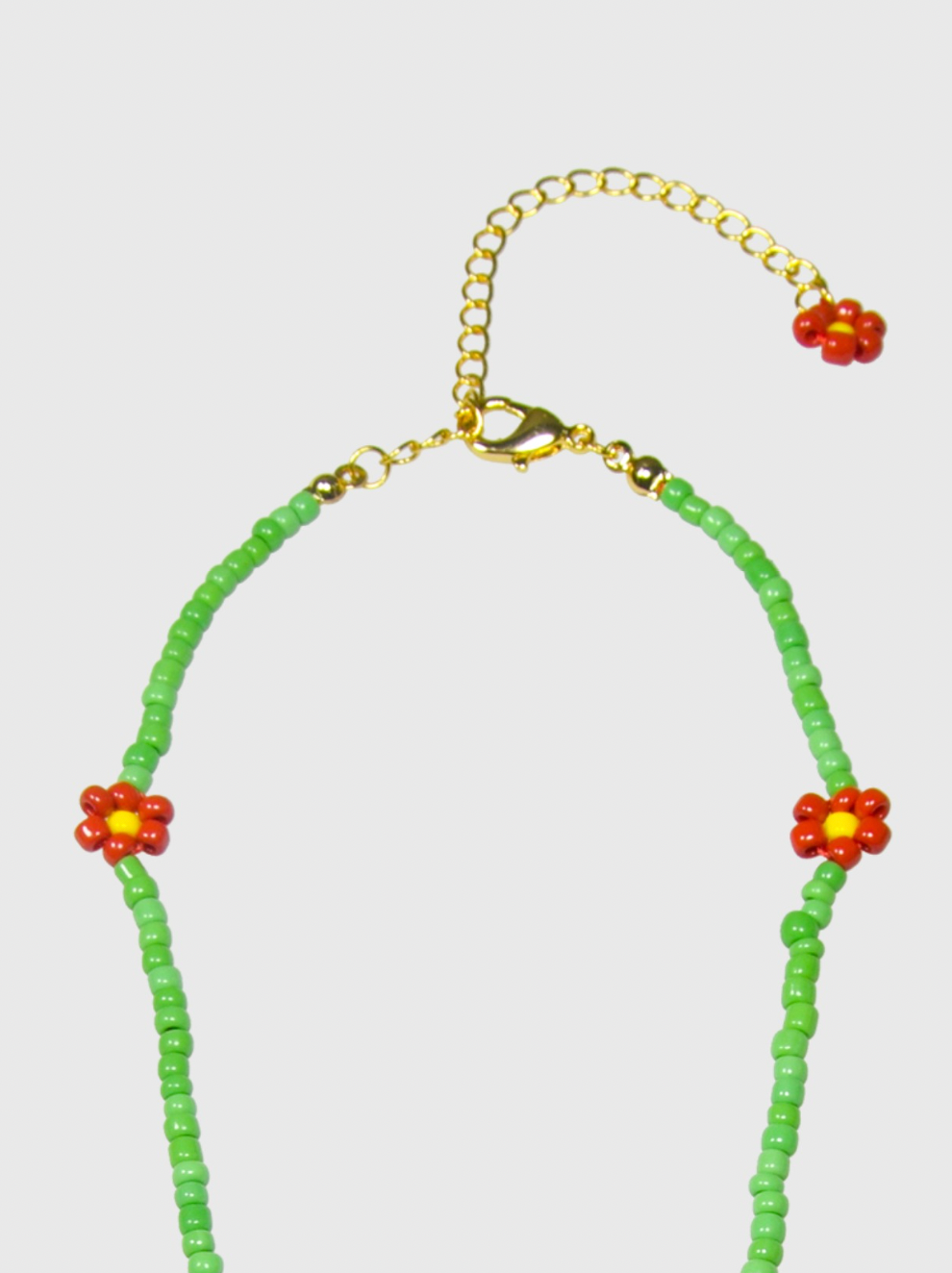 AWE Red Daisy Floral Beaded Necklace