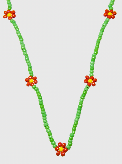 AWE Red Daisy Floral Beaded Necklace