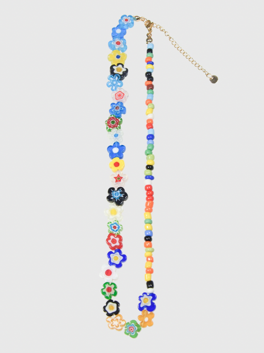 AWE Glass Flower Color Beaded Necklace