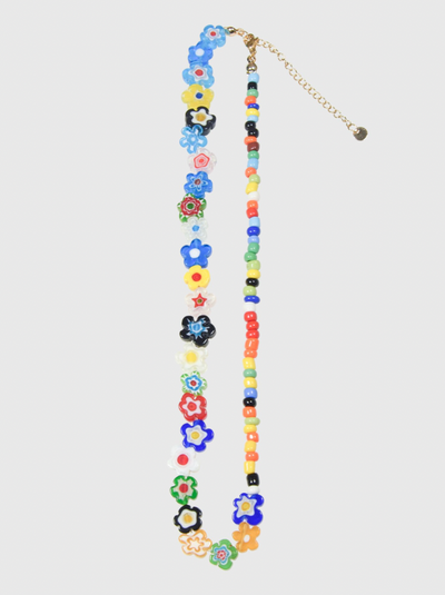 AWE Glass Flower Color Beaded Necklace