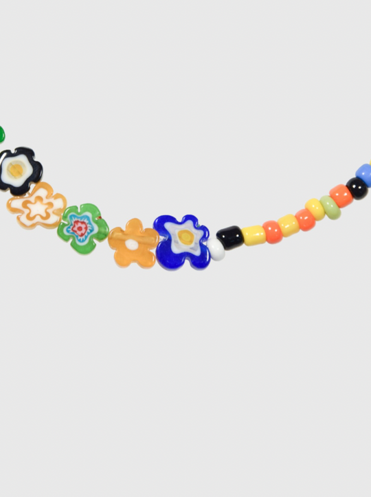 AWE Glass Flower Color Beaded Necklace