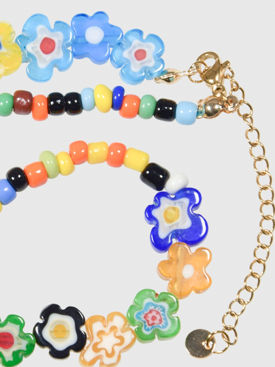 AWE Glass Flower Color Beaded Necklace