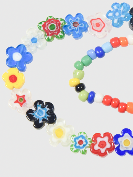 AWE Glass Flower Color Beaded Necklace