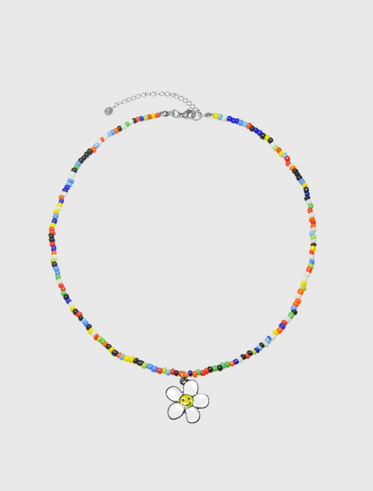 AWE Beaded Sunflower Smiley Necklace