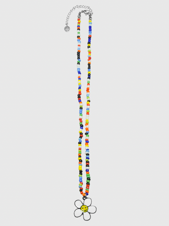 AWE Beaded Sunflower Smiley Necklace