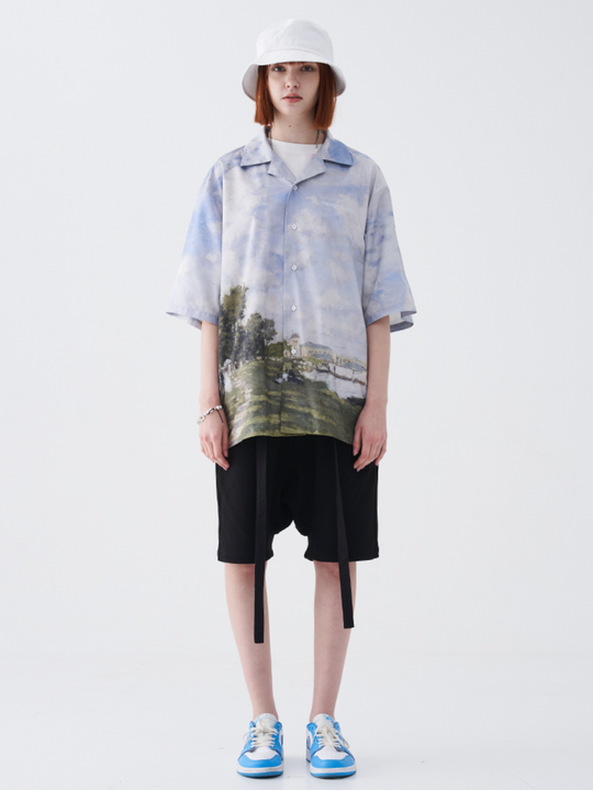 Harsh and Cruel Monet Oil Painting Logo Cuban Shirt