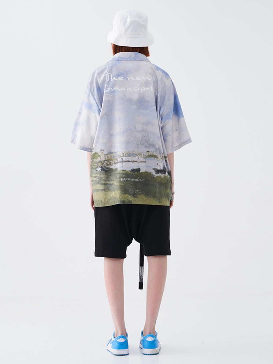 Harsh and Cruel Monet Oil Painting Logo Cuban Shirt