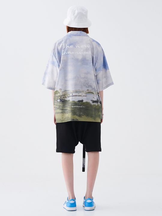 Harsh and Cruel Monet Oil Painting Logo Cuban Shirt