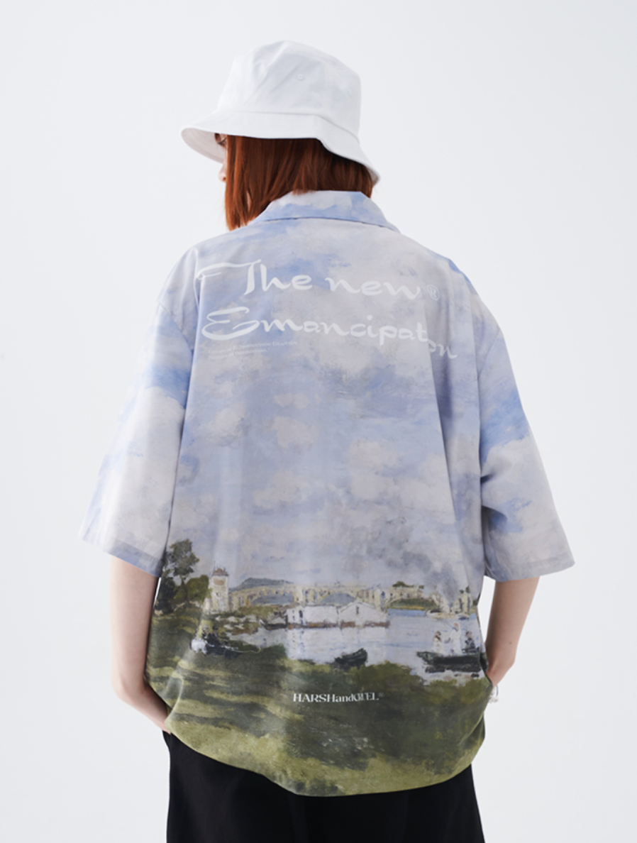 Harsh and Cruel Monet Oil Painting Logo Cuban Shirt