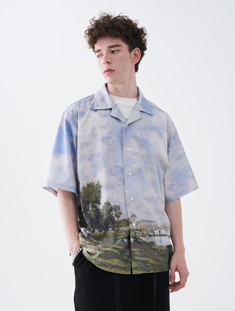 Harsh and Cruel Monet Oil Painting Logo Cuban Shirt