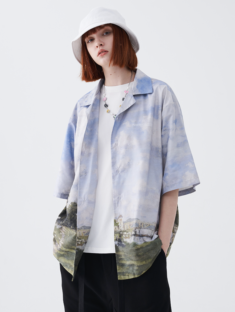 Harsh and Cruel Monet Oil Painting Logo Cuban Shirt