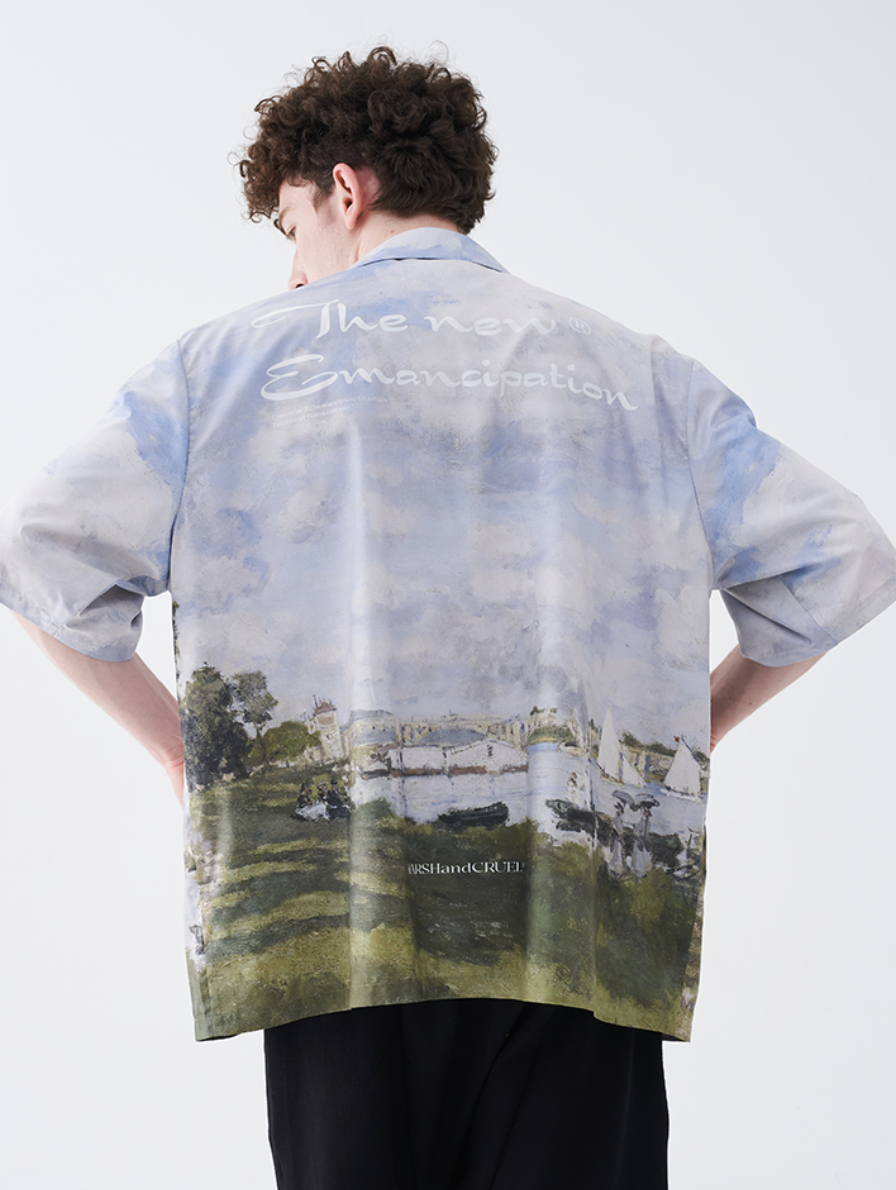 Harsh and Cruel Monet Oil Painting Logo Cuban Shirt