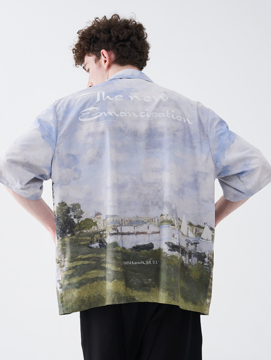 Harsh and Cruel Monet Oil Painting Logo Cuban Shirt