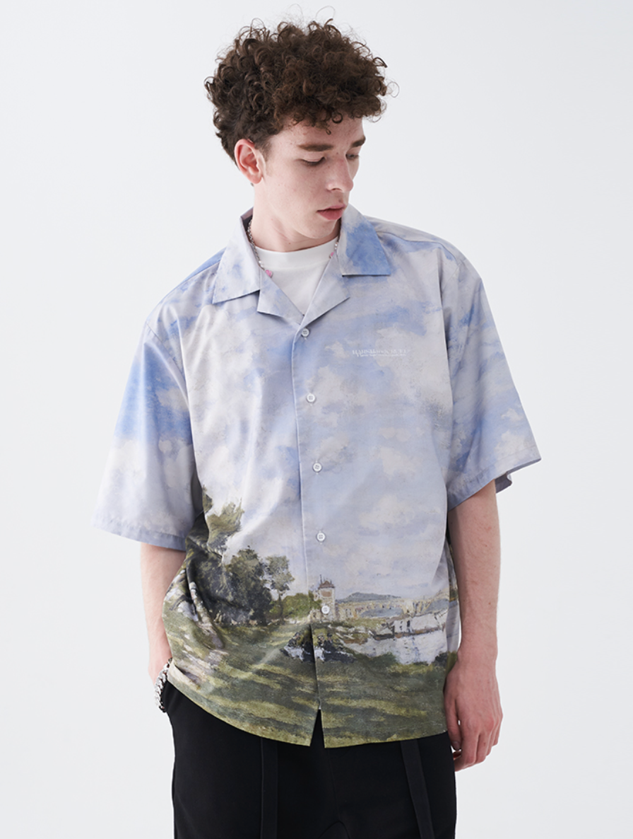 Harsh and Cruel Monet Oil Painting Logo Cuban Shirt