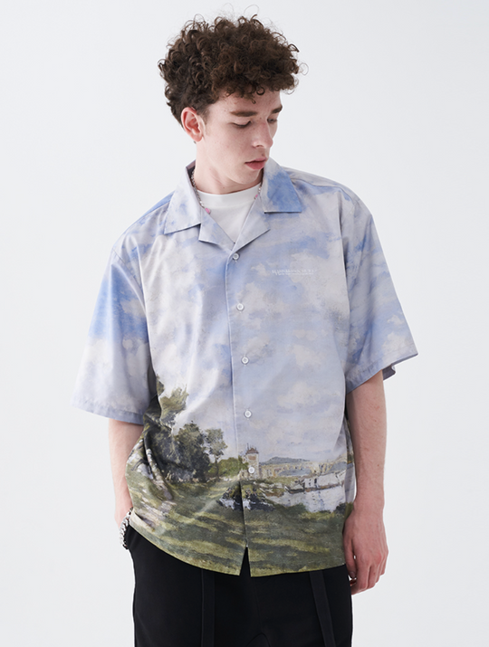 Harsh and Cruel Monet Oil Painting Logo Cuban Shirt