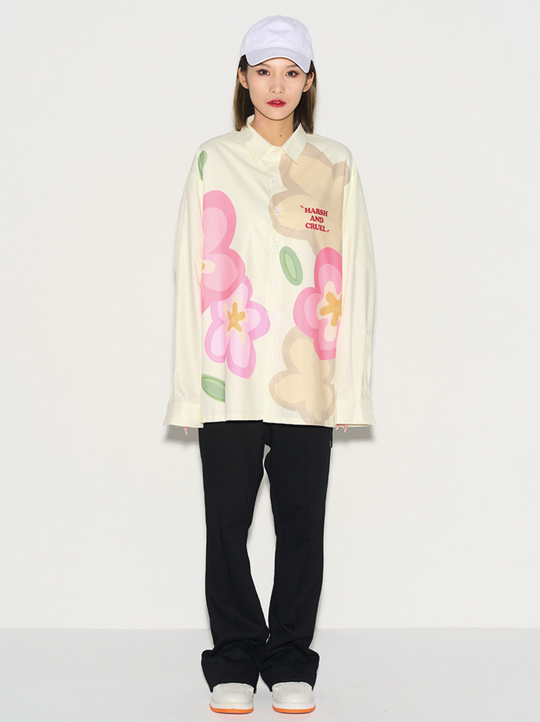 Harsh and Cruel Handpainted Cartoon Flowers L/S Shirt