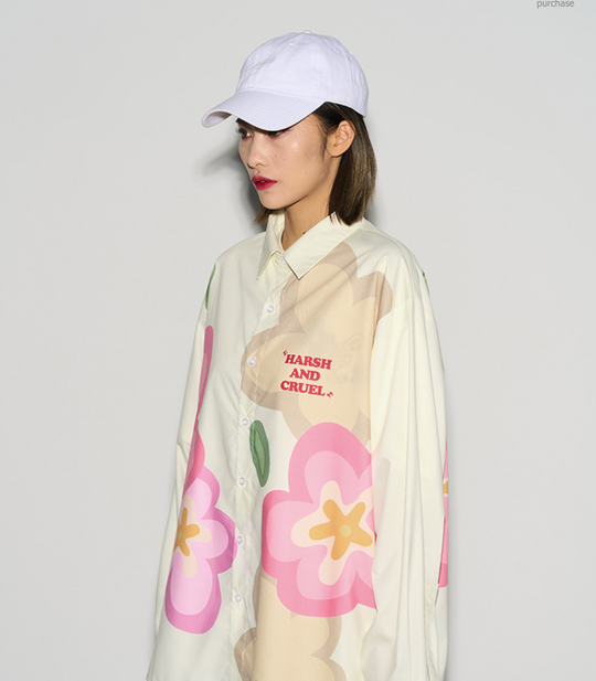 Harsh and Cruel Handpainted Cartoon Flowers L/S Shirt